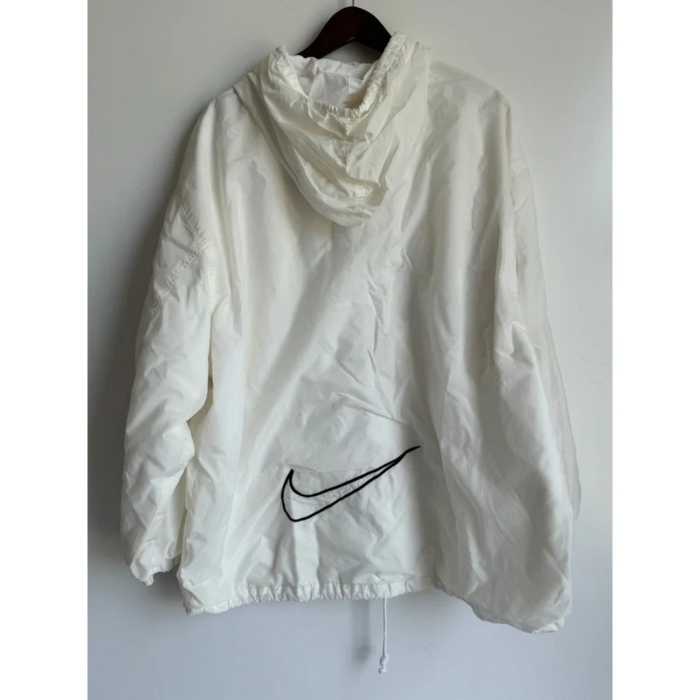 Vintage Nike Renegade Windbreaker Jacket White Hooded Full Zip Mens Large Swoosh